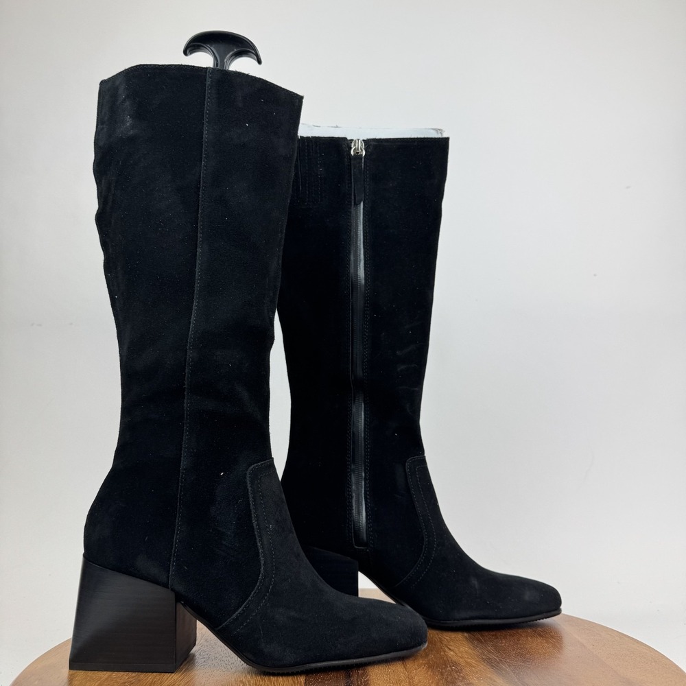 New Womens Blondo Tessa Waterproof‎ Black Suede Tall Block Heel Boots Size 7.5 M